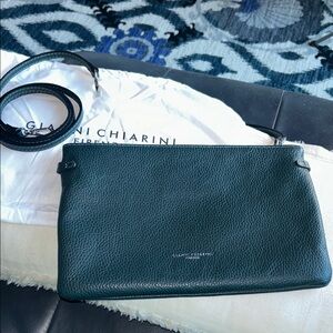 GIANNI CHIARINI Dark Teal Pebbled Leather Wristlet/Cross Body